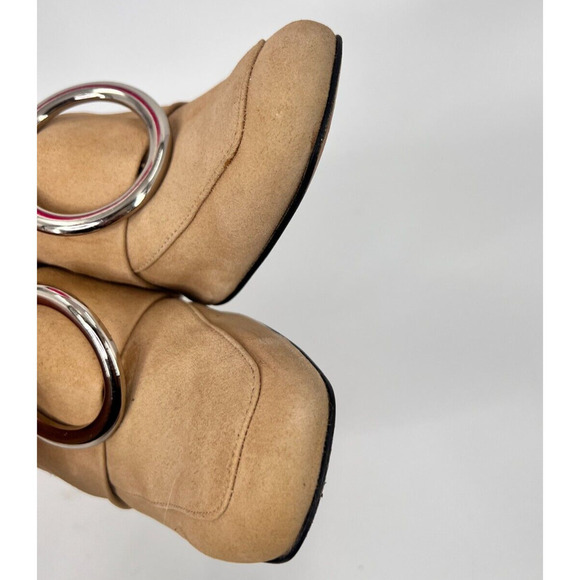 DORATEYMUR Munise Designer Beige Suede Mules Pumps Block Heel EU 41 / US 11 - Picture 4 of 11